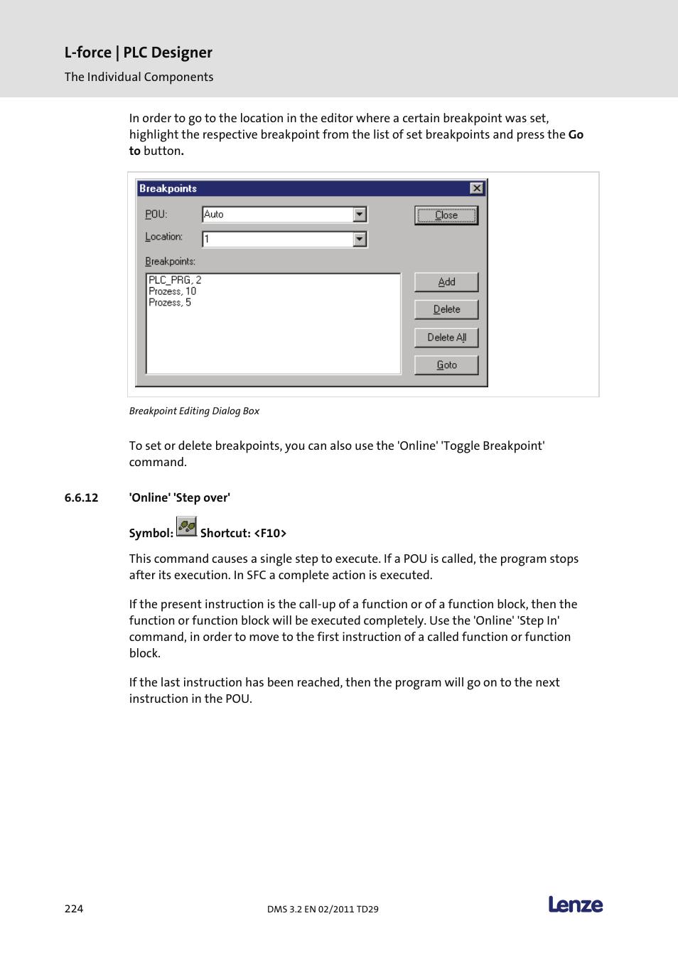 Online' 'step over, L-force | plc designer | Lenze PLC Designer PLC Designer (R2-x) User Manual | Page 226 / 844