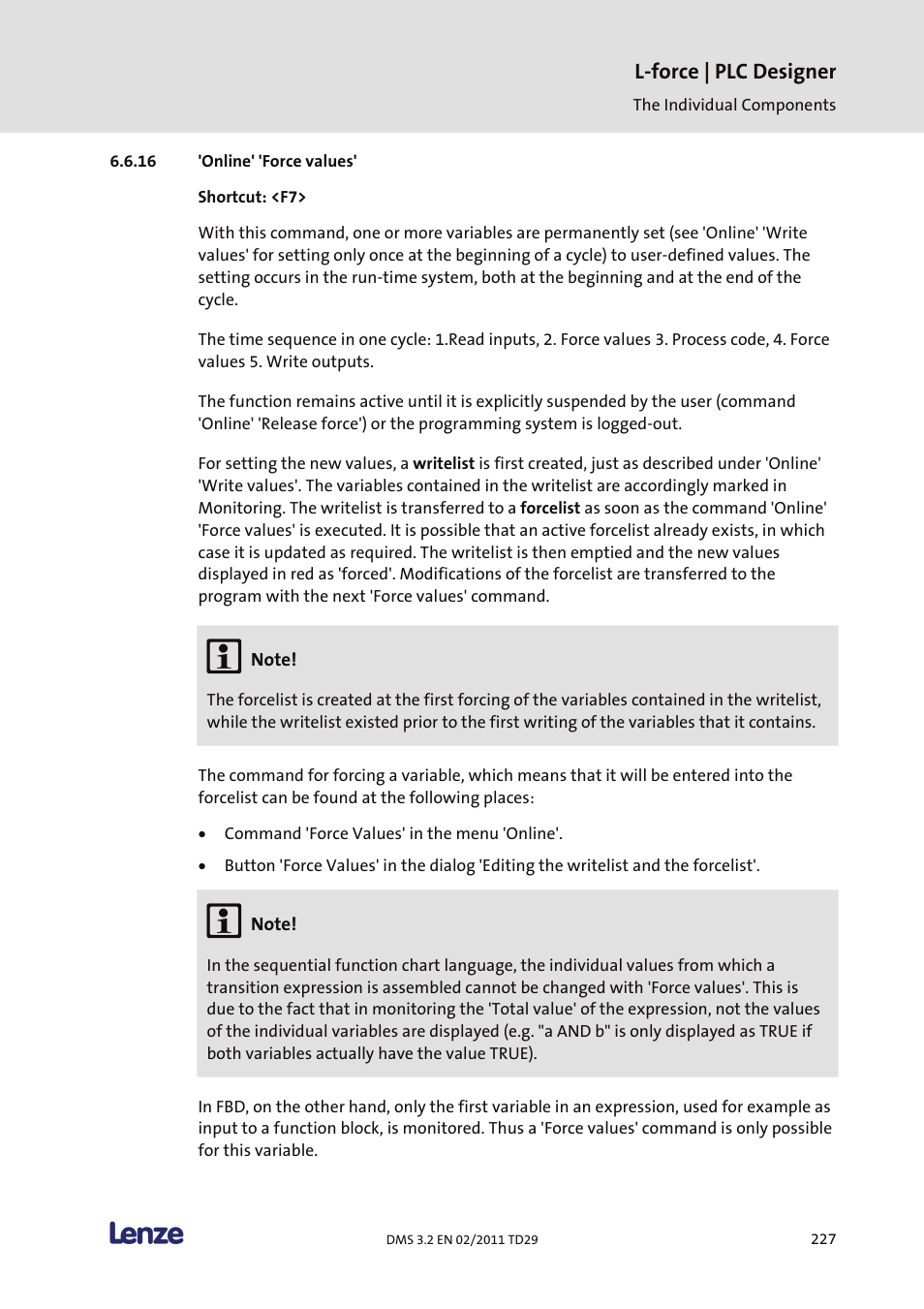 Online' 'force values | Lenze PLC Designer PLC Designer (R2-x) User Manual | Page 229 / 844