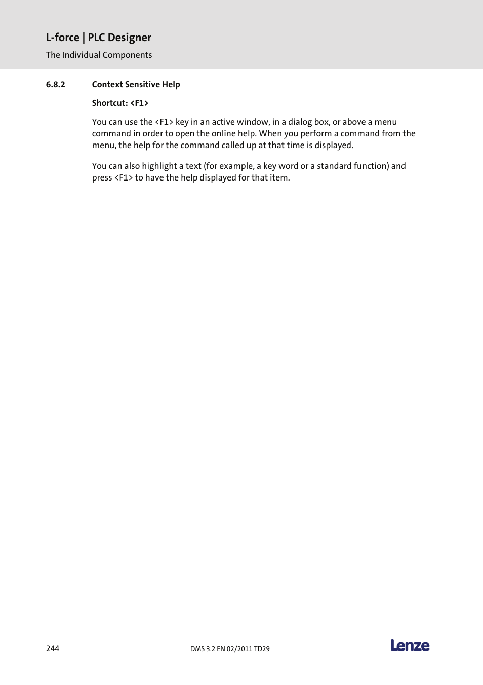 Context sensitive help, L-force | plc designer | Lenze PLC Designer PLC Designer (R2-x) User Manual | Page 246 / 844