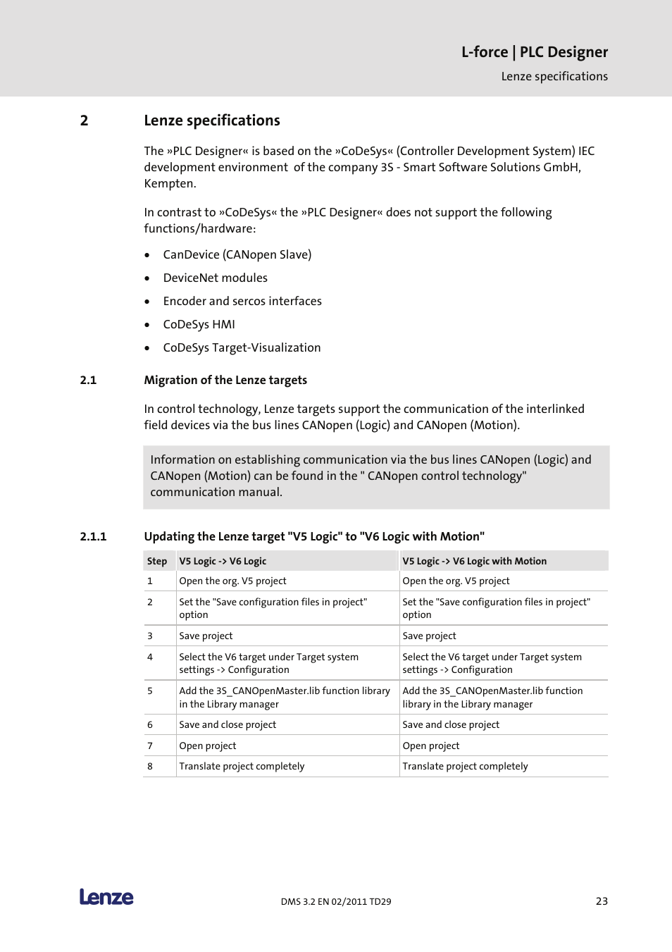2 lenze specifications, Migration of the lenze targets, Lenze specifications | L-force | plc designer, 2lenze specifications | Lenze PLC Designer PLC Designer (R2-x) User Manual | Page 25 / 844