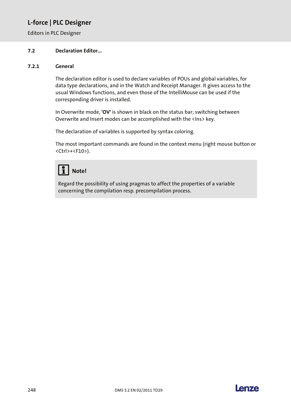 Declaration editor, General, L-force | plc designer | Lenze PLC Designer PLC Designer (R2-x) User Manual | Page 250 / 844