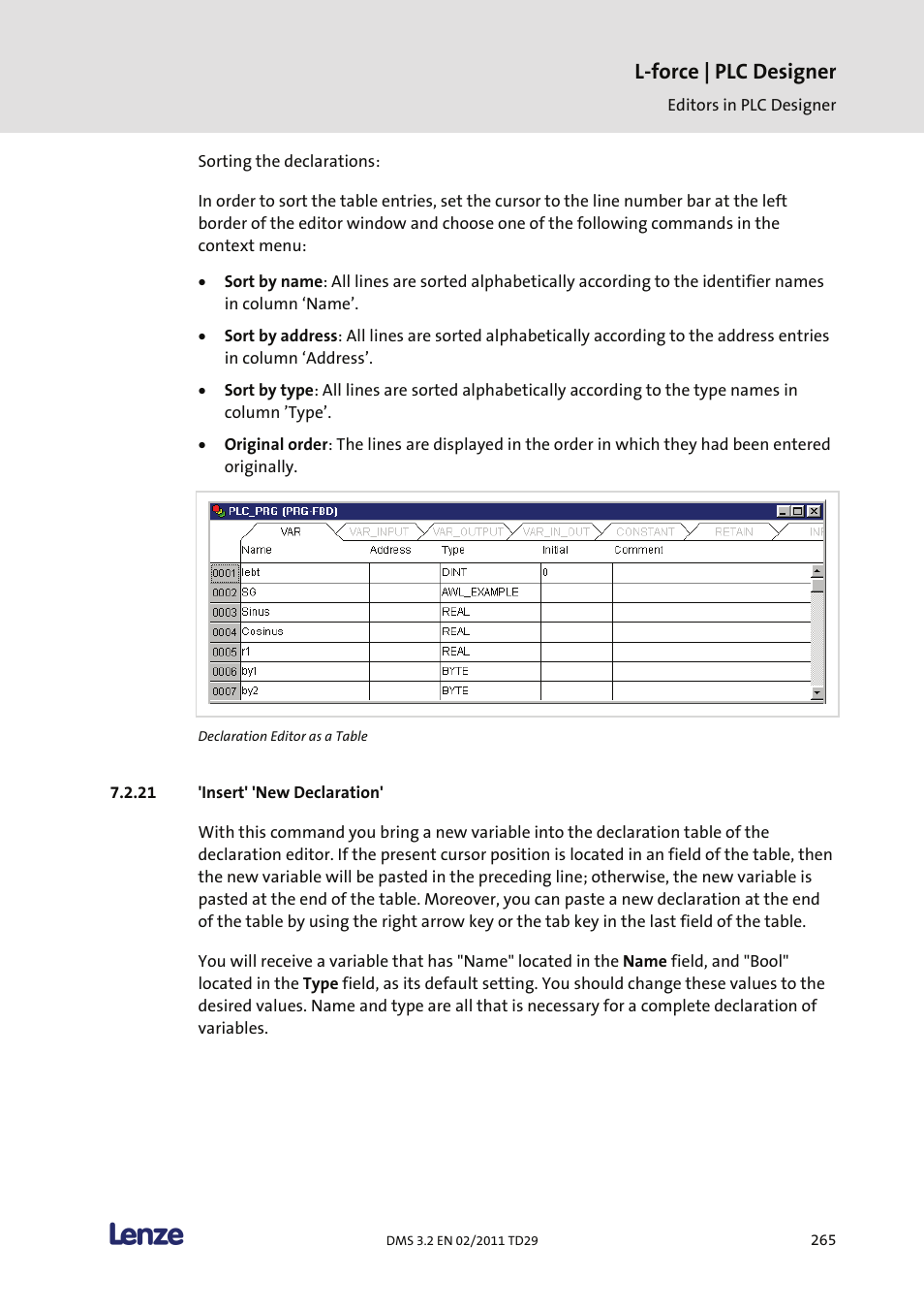 Insert' 'new declaration, L-force | plc designer | Lenze PLC Designer PLC Designer (R2-x) User Manual | Page 267 / 844