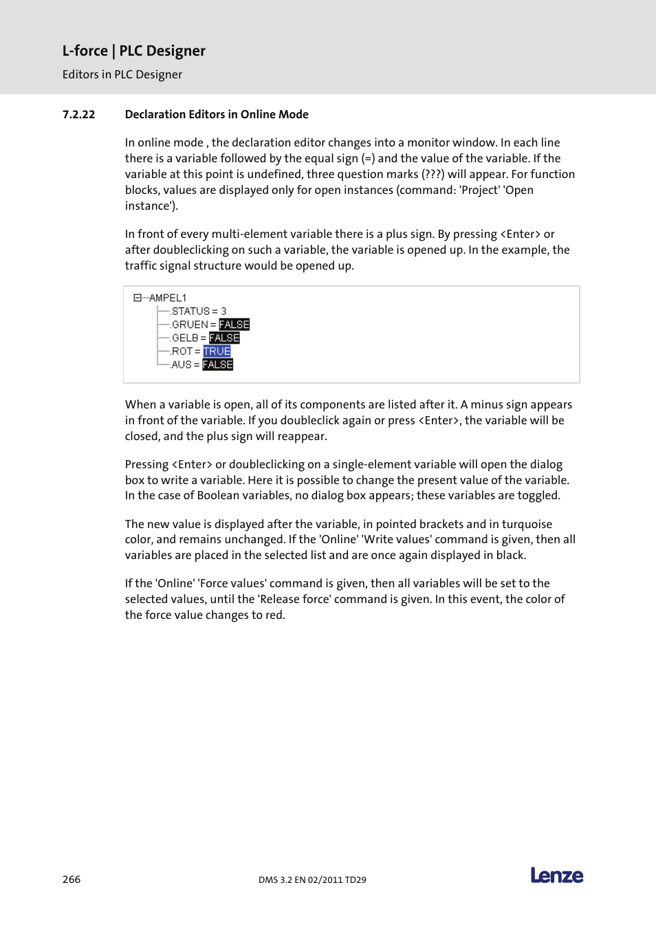 Declaration editors in online mode, L-force | plc designer | Lenze PLC Designer PLC Designer (R2-x) User Manual | Page 268 / 844