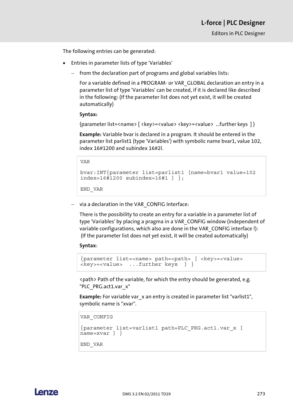 L-force | plc designer | Lenze PLC Designer PLC Designer (R2-x) User Manual | Page 275 / 844