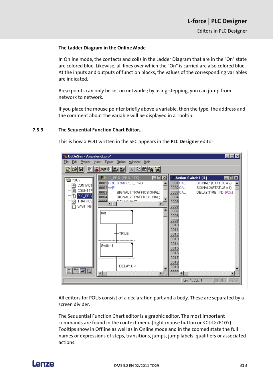 The sequential function chart editor, L-force | plc designer | Lenze PLC Designer PLC Designer (R2-x) User Manual | Page 315 / 844