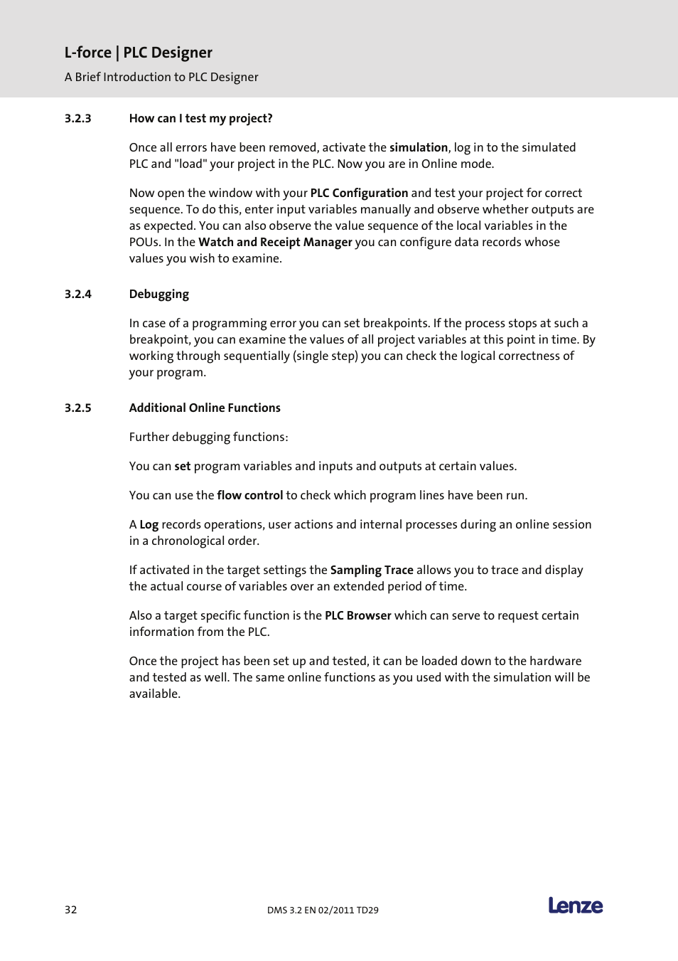 How can i test my project, Debugging, Additional online functions | L-force | plc designer | Lenze PLC Designer PLC Designer (R2-x) User Manual | Page 34 / 844