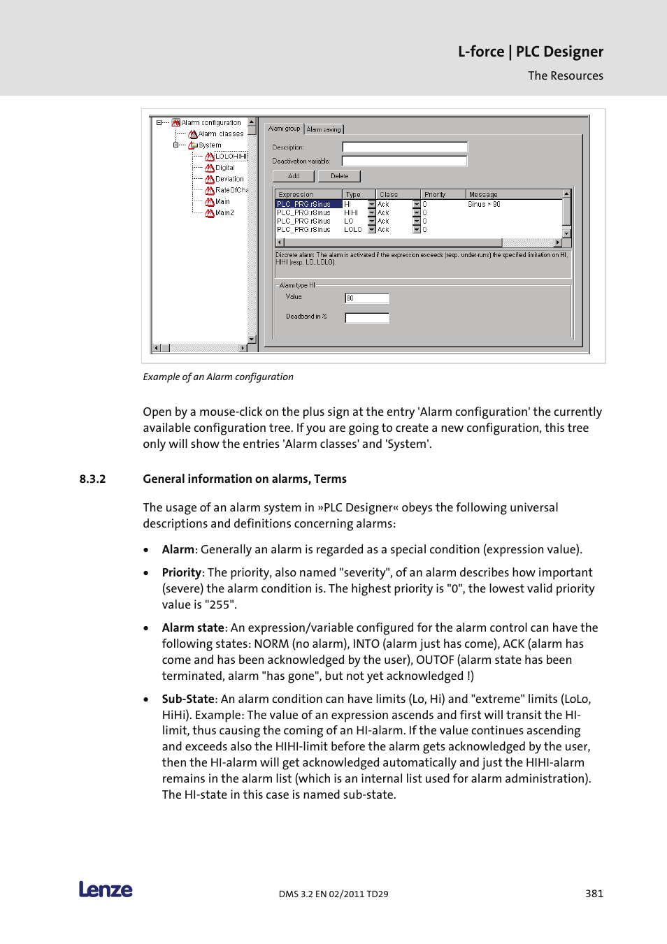 General information on alarms, terms, L-force | plc designer | Lenze PLC Designer PLC Designer (R2-x) User Manual | Page 383 / 844