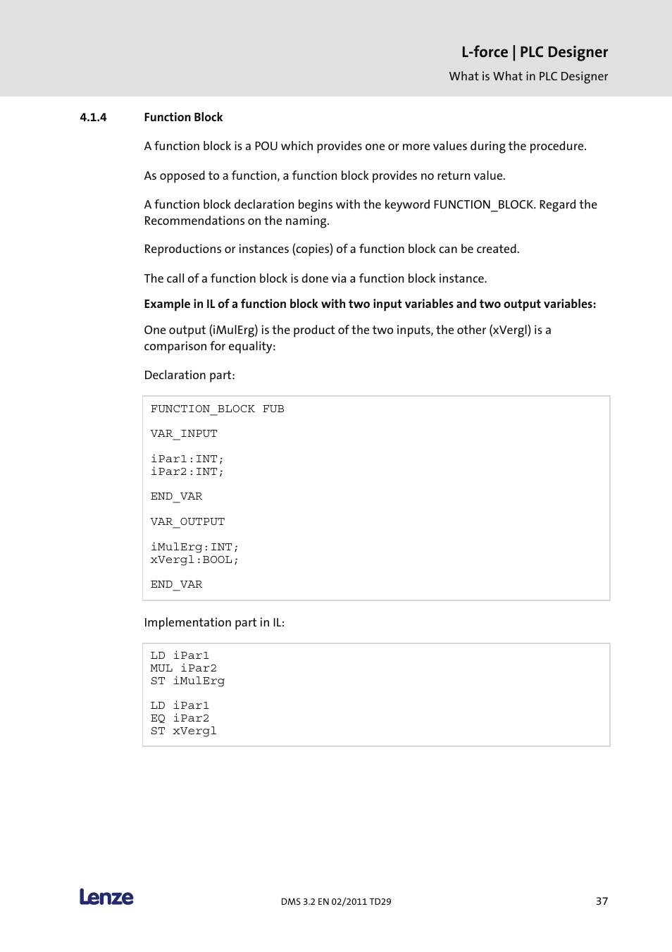 Function block, L-force | plc designer | Lenze PLC Designer PLC Designer (R2-x) User Manual | Page 39 / 844