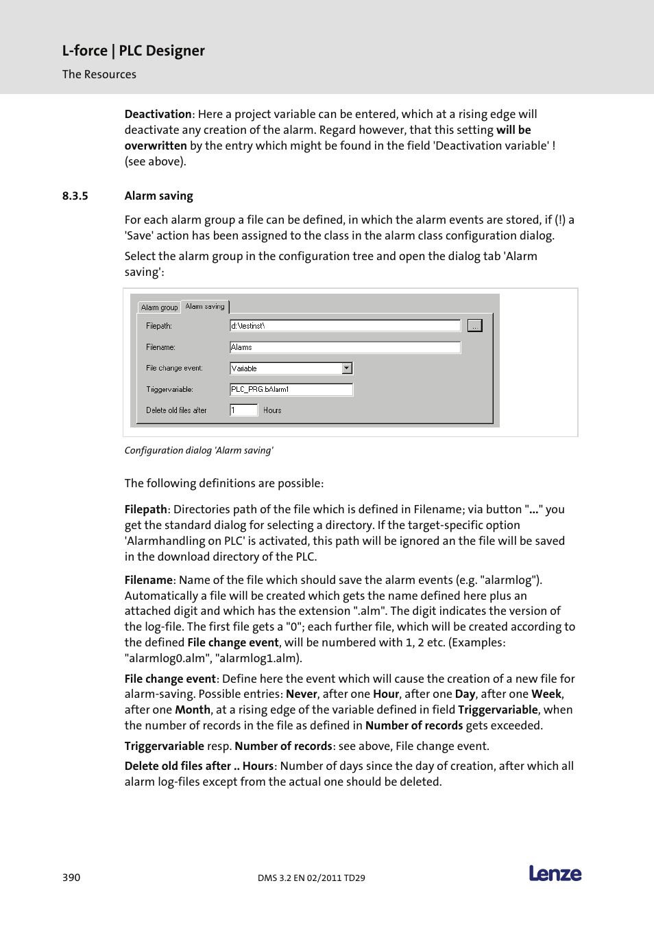 Alarm saving, L-force | plc designer | Lenze PLC Designer PLC Designer (R2-x) User Manual | Page 392 / 844