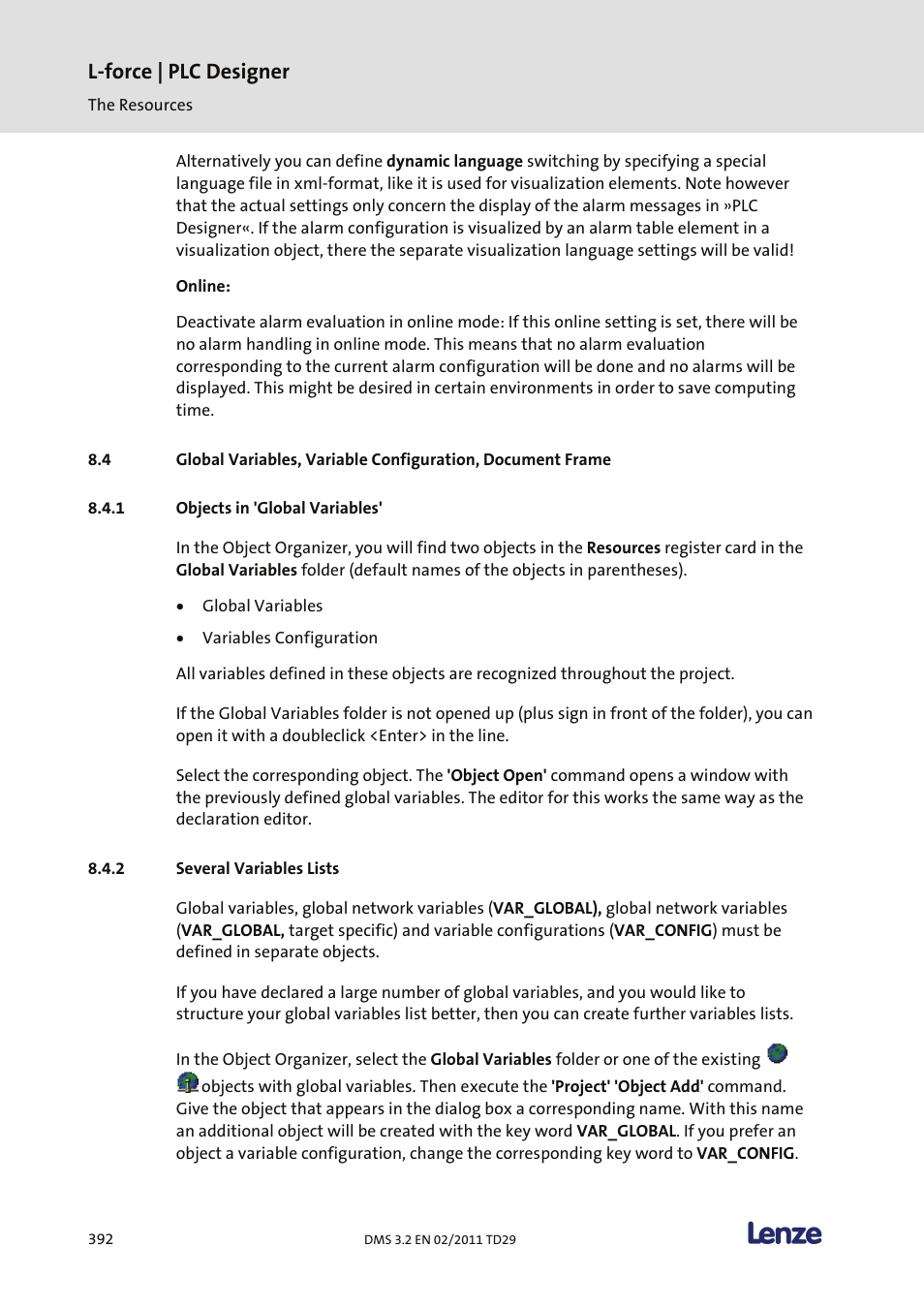 Objects in 'global variables, Several variables lists, L-force | plc designer | Lenze PLC Designer PLC Designer (R2-x) User Manual | Page 394 / 844