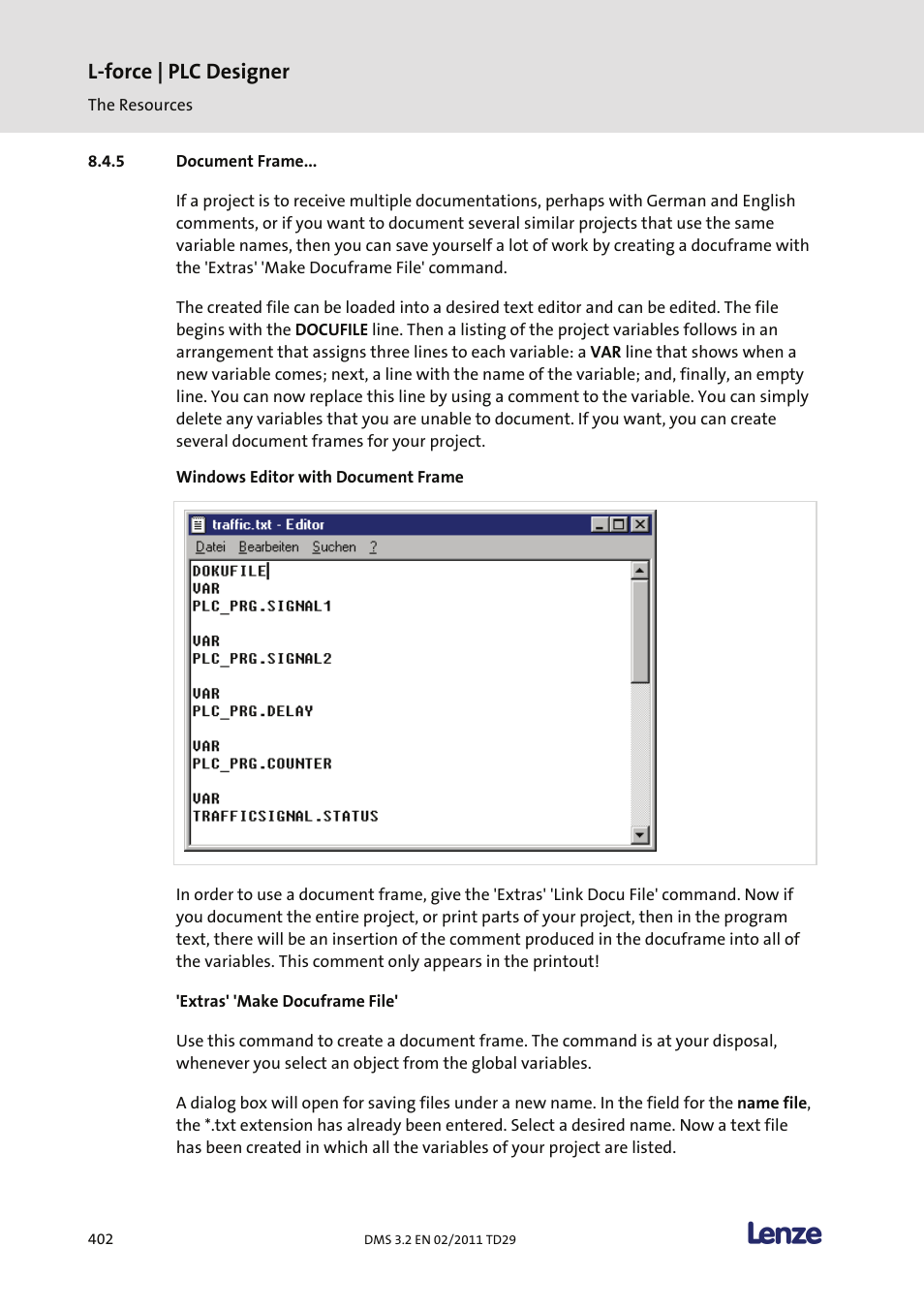 Document frame, L-force | plc designer | Lenze PLC Designer PLC Designer (R2-x) User Manual | Page 404 / 844