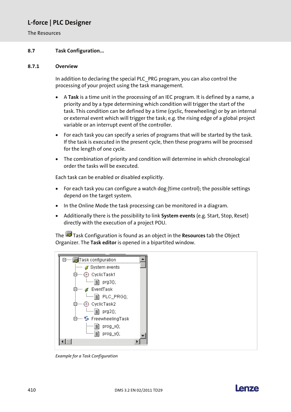 Task configuration, Overview, L-force | plc designer | Lenze PLC Designer PLC Designer (R2-x) User Manual | Page 412 / 844