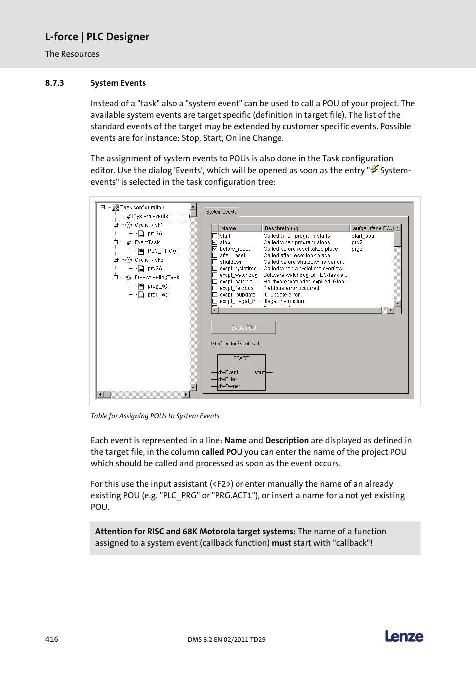 System events, L-force | plc designer | Lenze PLC Designer PLC Designer (R2-x) User Manual | Page 418 / 844