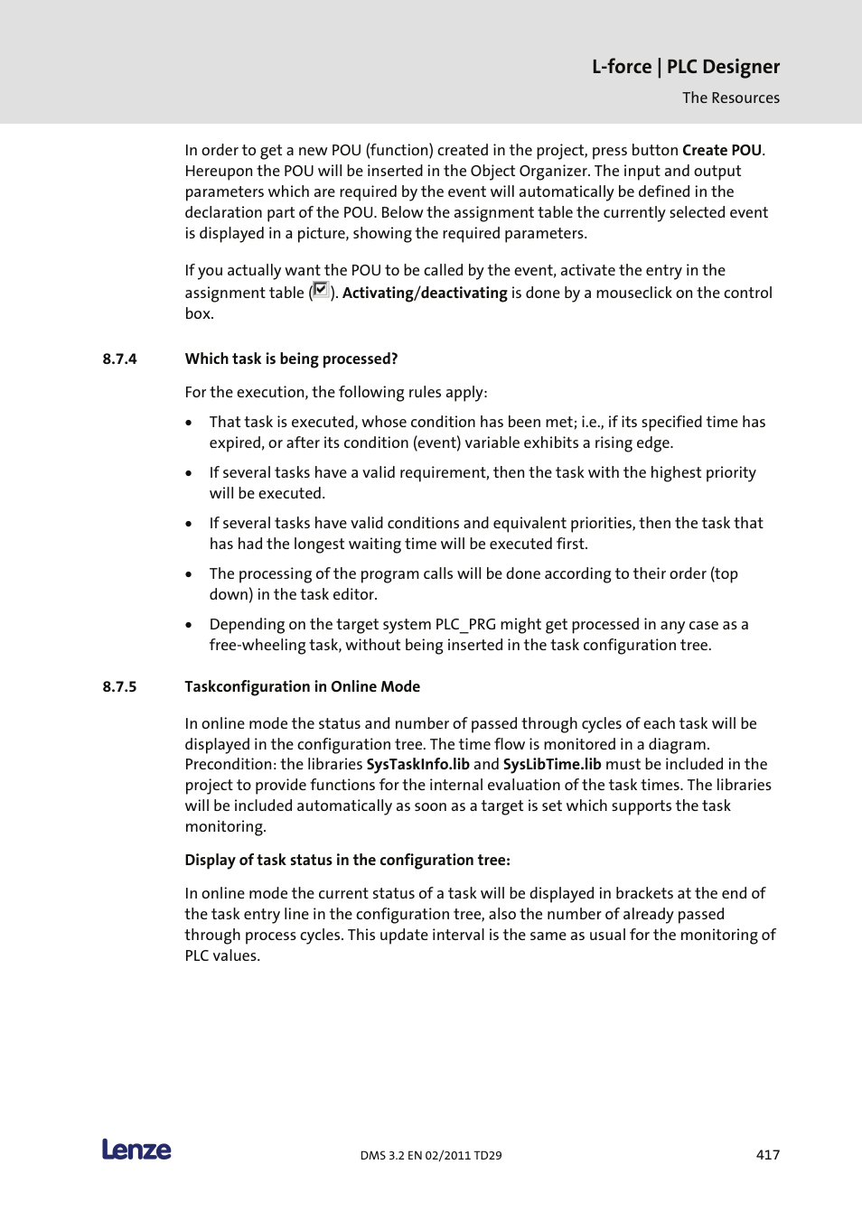 Which task is being processed, Taskconfiguration in online mode, L-force | plc designer | Lenze PLC Designer PLC Designer (R2-x) User Manual | Page 419 / 844