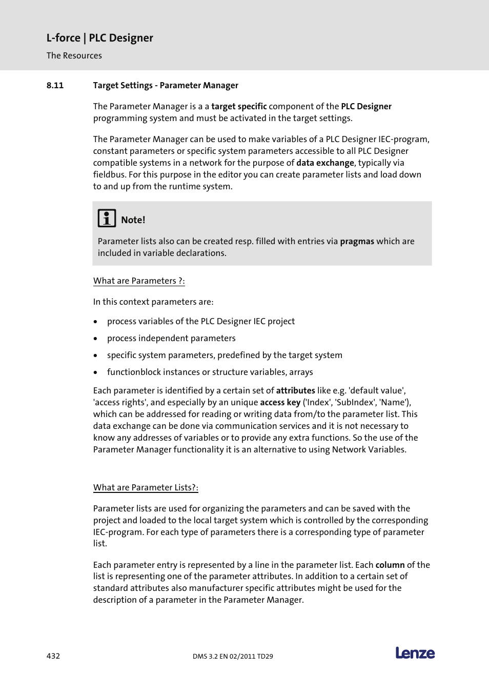 Target settings - parameter manager, L-force | plc designer | Lenze PLC Designer PLC Designer (R2-x) User Manual | Page 434 / 844
