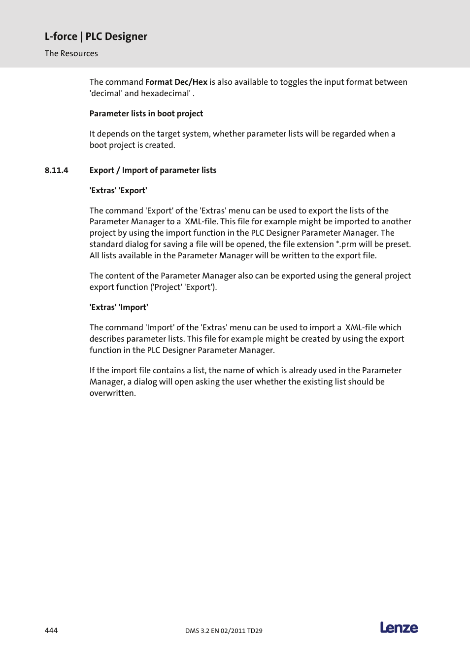 Export / import of parameter lists, L-force | plc designer | Lenze PLC Designer PLC Designer (R2-x) User Manual | Page 446 / 844