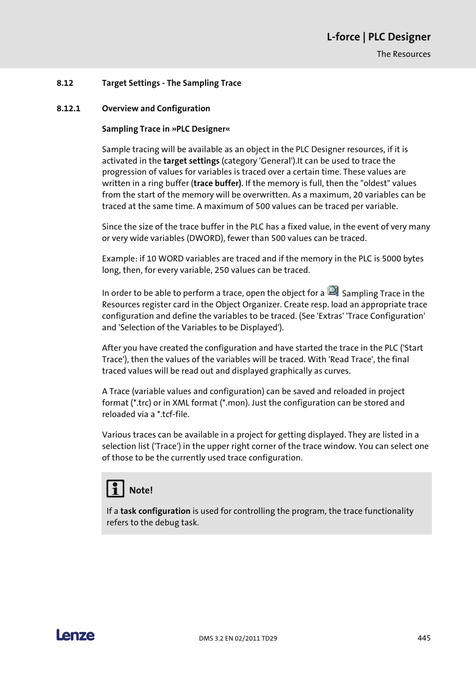 Target settings - the sampling trace, Overview and configuration, L-force | plc designer | Lenze PLC Designer PLC Designer (R2-x) User Manual | Page 447 / 844
