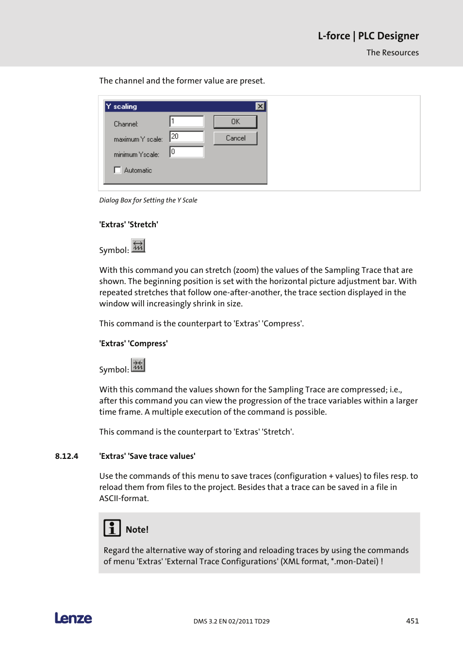 Extras' 'save trace values, L-force | plc designer | Lenze PLC Designer PLC Designer (R2-x) User Manual | Page 453 / 844