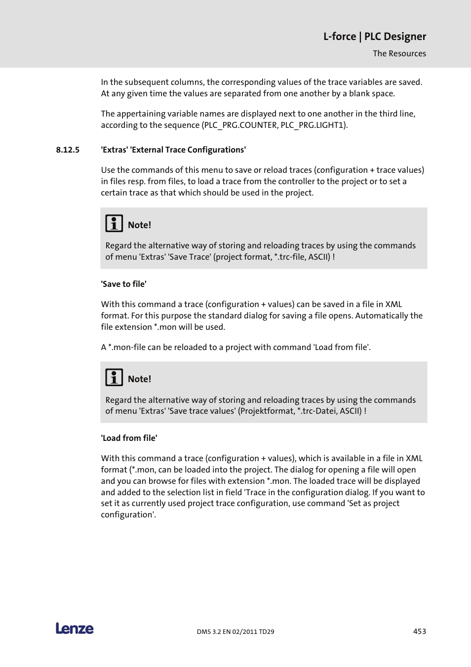Extras' 'external trace configurations | Lenze PLC Designer PLC Designer (R2-x) User Manual | Page 455 / 844