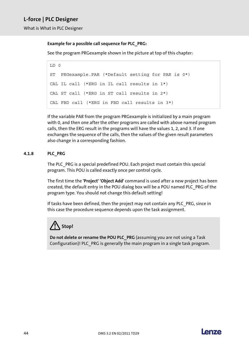 Plc_prg, L-force | plc designer | Lenze PLC Designer PLC Designer (R2-x) User Manual | Page 46 / 844