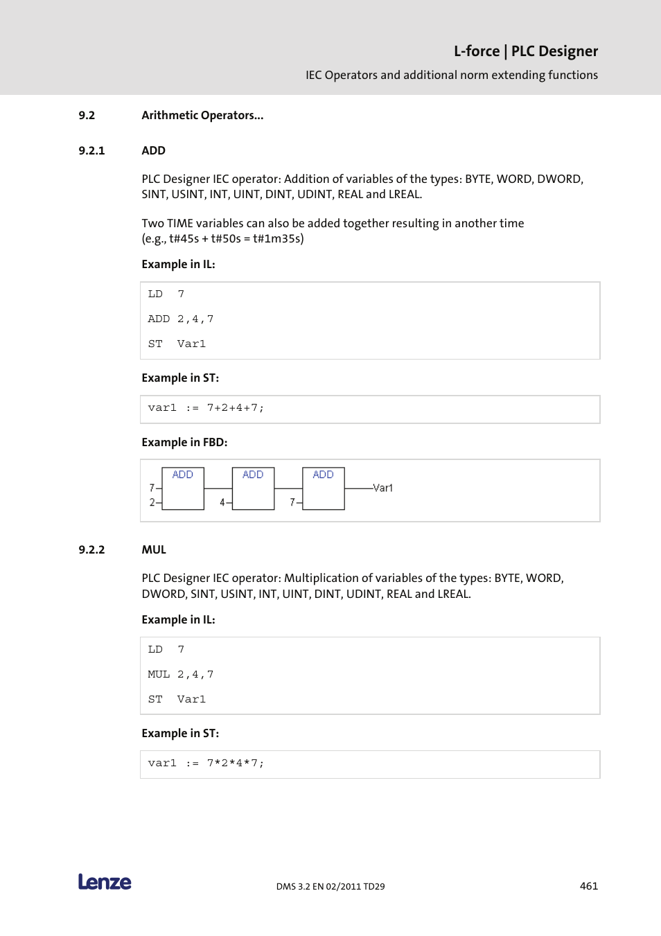 Arithmetic operators, L-force | plc designer | Lenze PLC Designer PLC Designer (R2-x) User Manual | Page 463 / 844