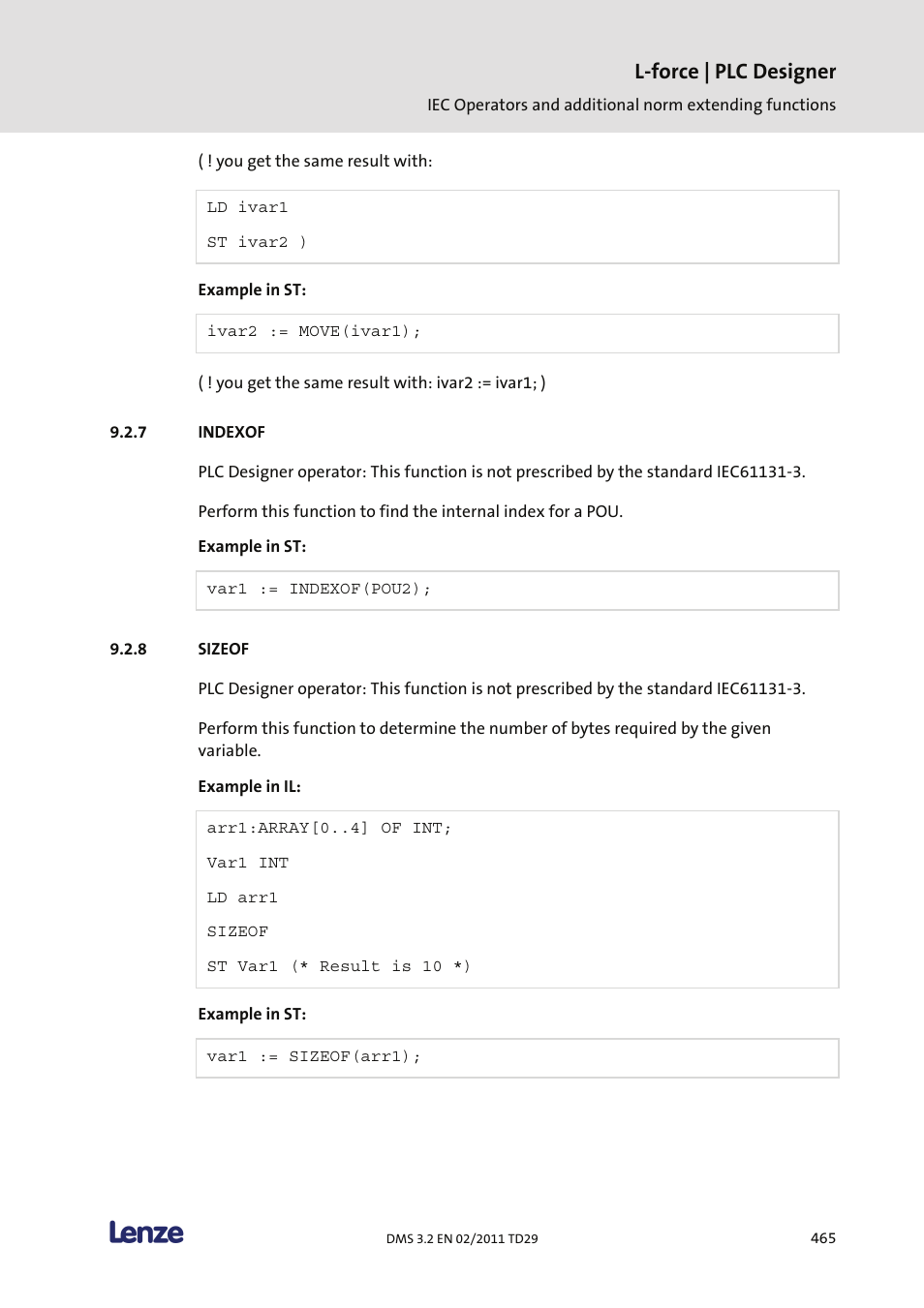 Indexof, Sizeof, L-force | plc designer | Lenze PLC Designer PLC Designer (R2-x) User Manual | Page 467 / 844