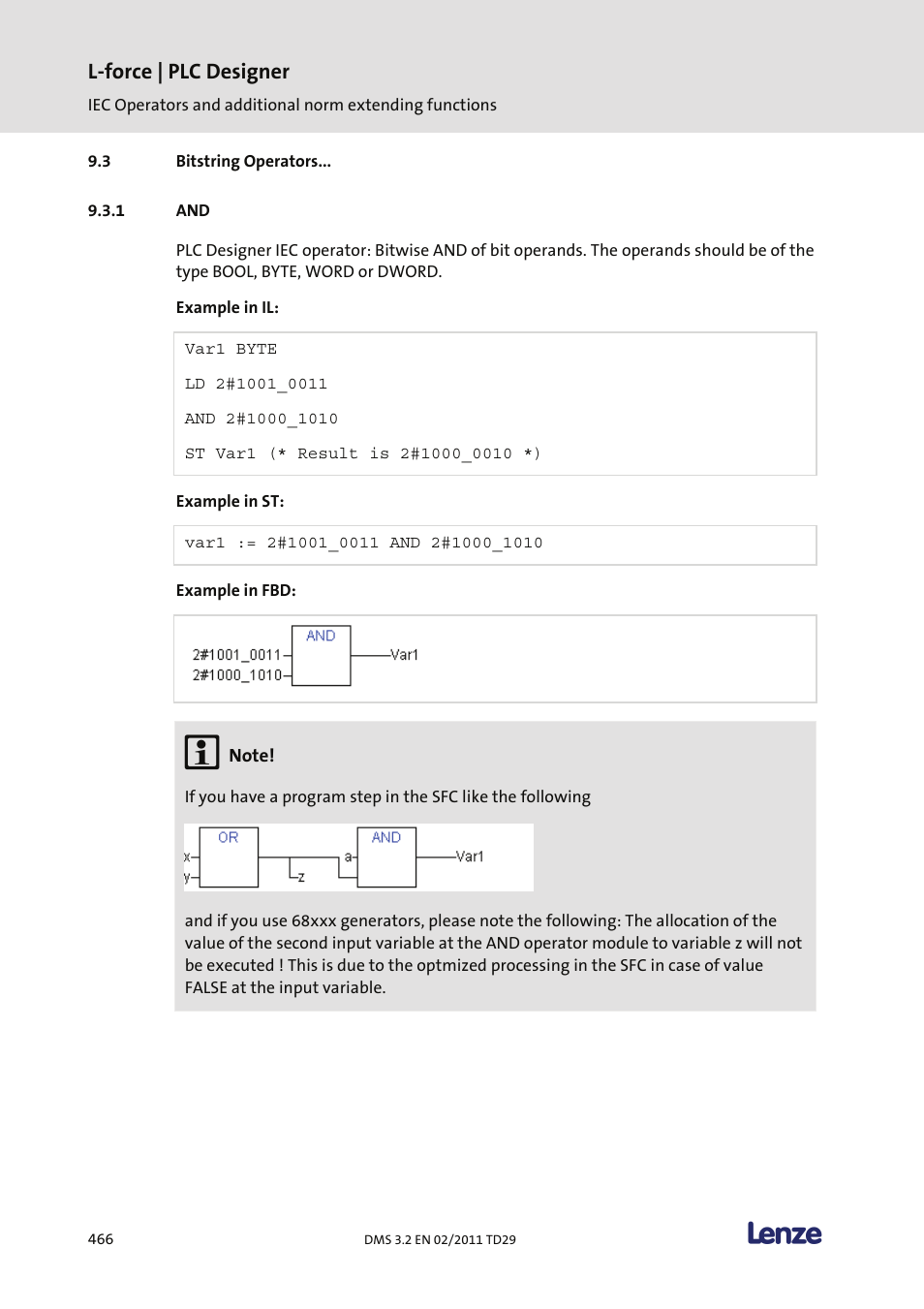 Bitstring operators, L-force | plc designer | Lenze PLC Designer PLC Designer (R2-x) User Manual | Page 468 / 844