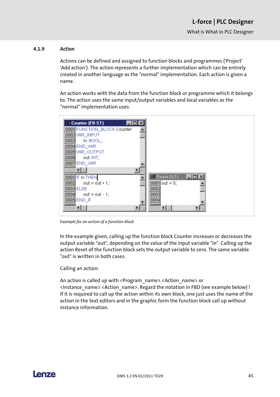 Action, L-force | plc designer | Lenze PLC Designer PLC Designer (R2-x) User Manual | Page 47 / 844
