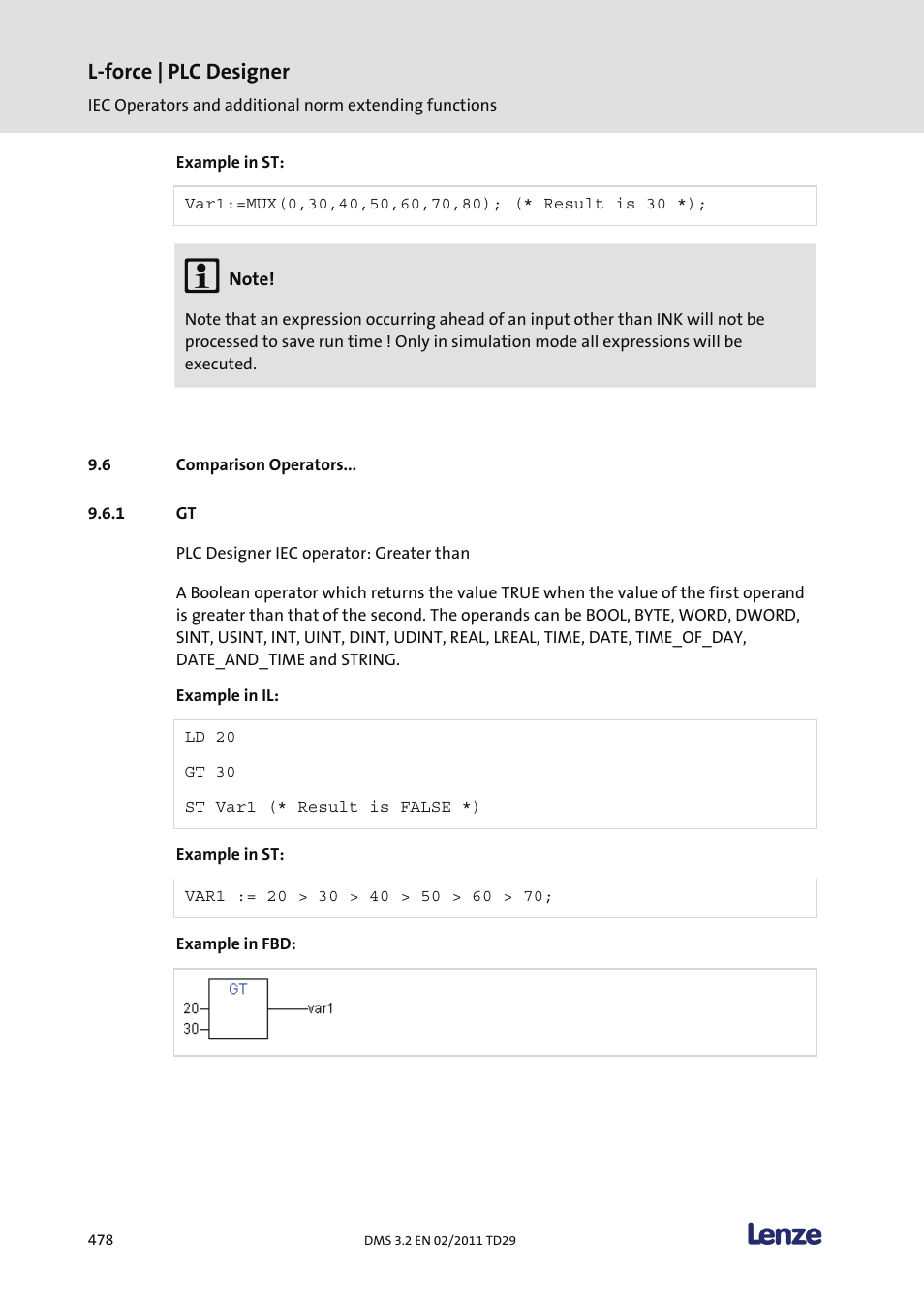 Comparison operators, L-force | plc designer | Lenze PLC Designer PLC Designer (R2-x) User Manual | Page 480 / 844
