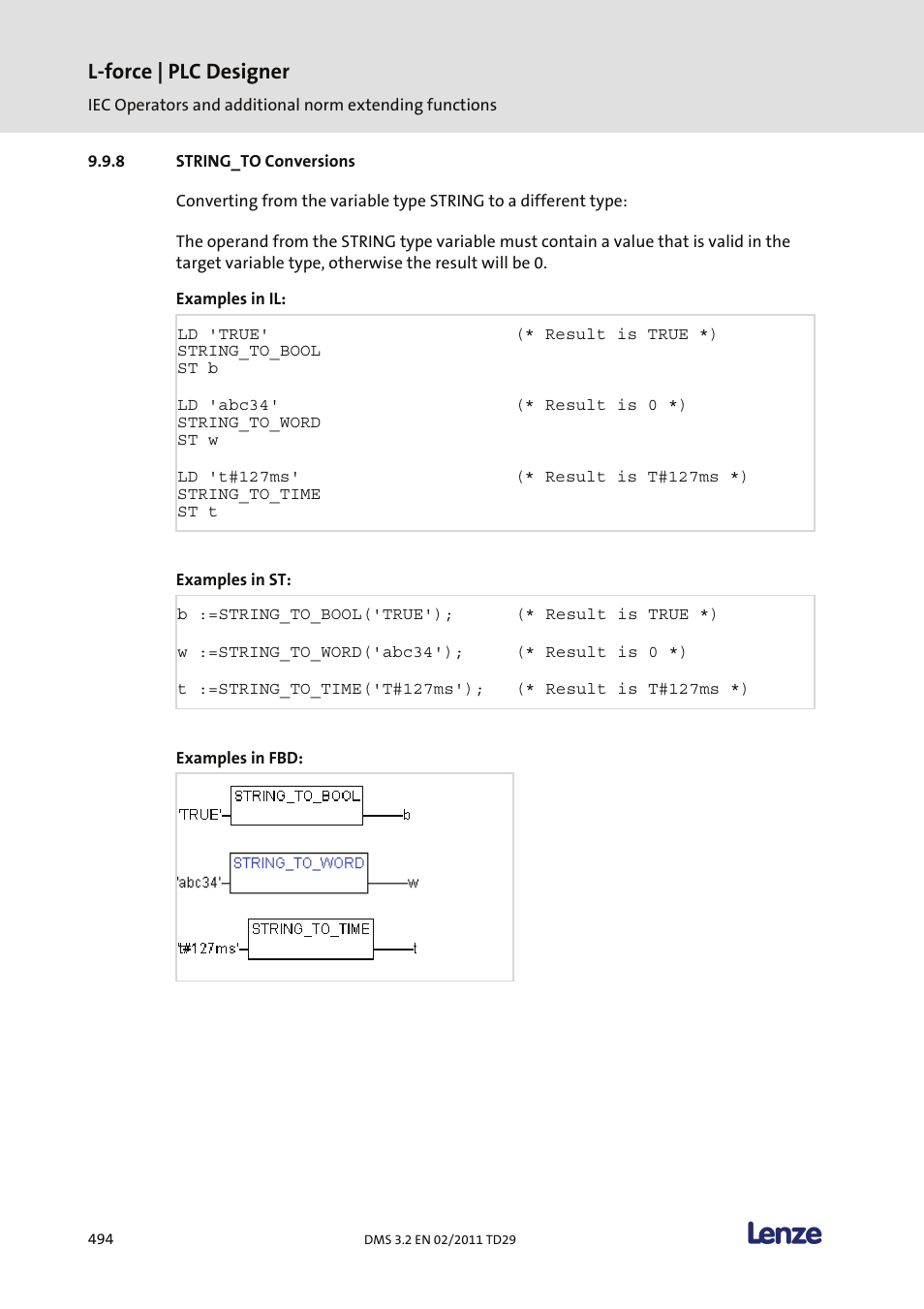 String_to conversions, L-force | plc designer | Lenze PLC Designer PLC Designer (R2-x) User Manual | Page 496 / 844