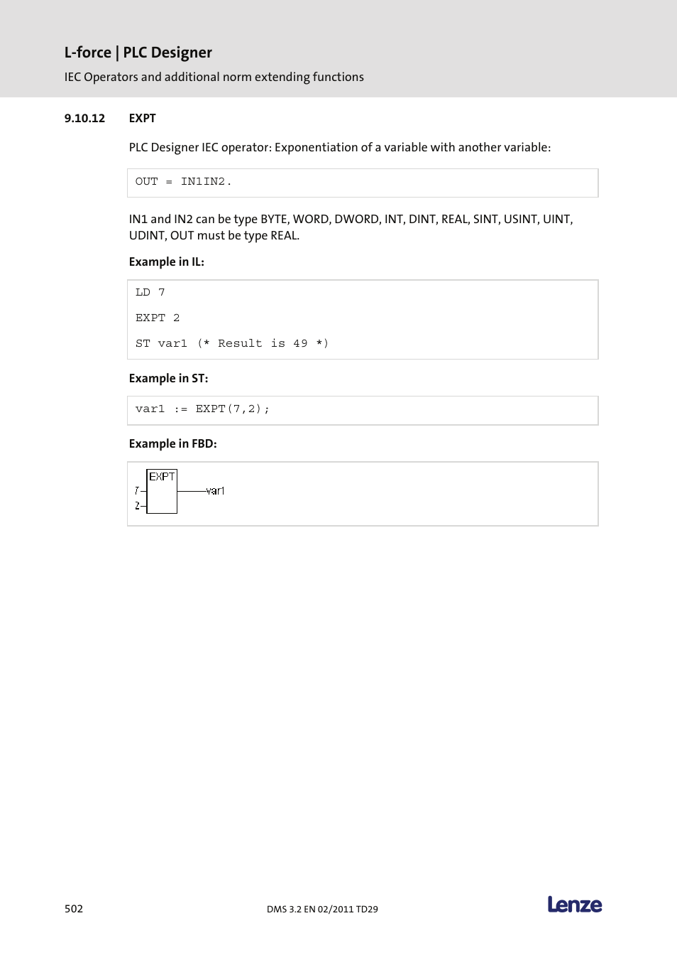 Expt, L-force | plc designer | Lenze PLC Designer PLC Designer (R2-x) User Manual | Page 504 / 844