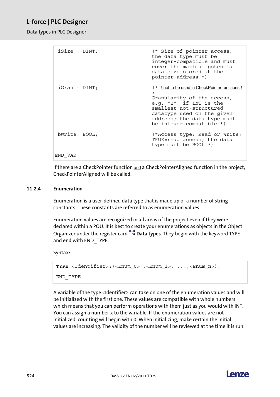 Enumeration, L-force | plc designer | Lenze PLC Designer PLC Designer (R2-x) User Manual | Page 526 / 844