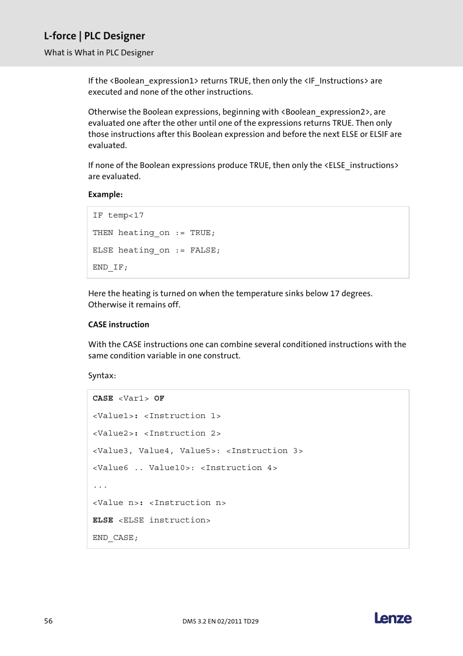 Case instruction, L-force | plc designer | Lenze PLC Designer PLC Designer (R2-x) User Manual | Page 58 / 844