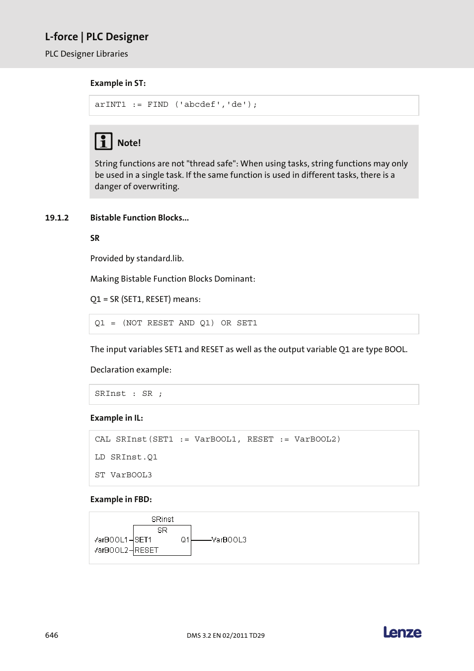 Bistable function blocks, L-force | plc designer | Lenze PLC Designer PLC Designer (R2-x) User Manual | Page 648 / 844