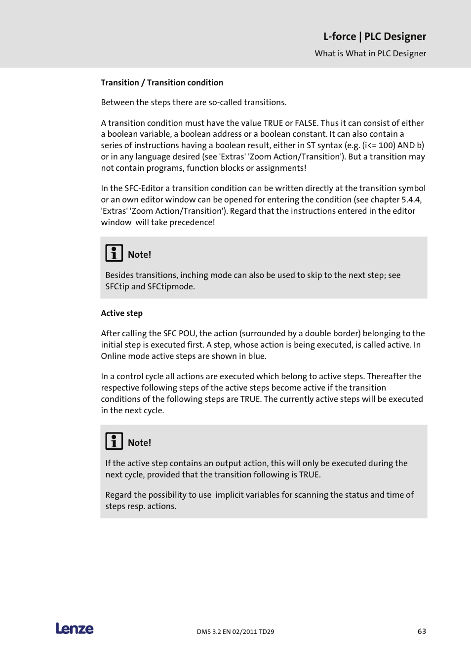 Transition / transition condition, Active step | Lenze PLC Designer PLC Designer (R2-x) User Manual | Page 65 / 844