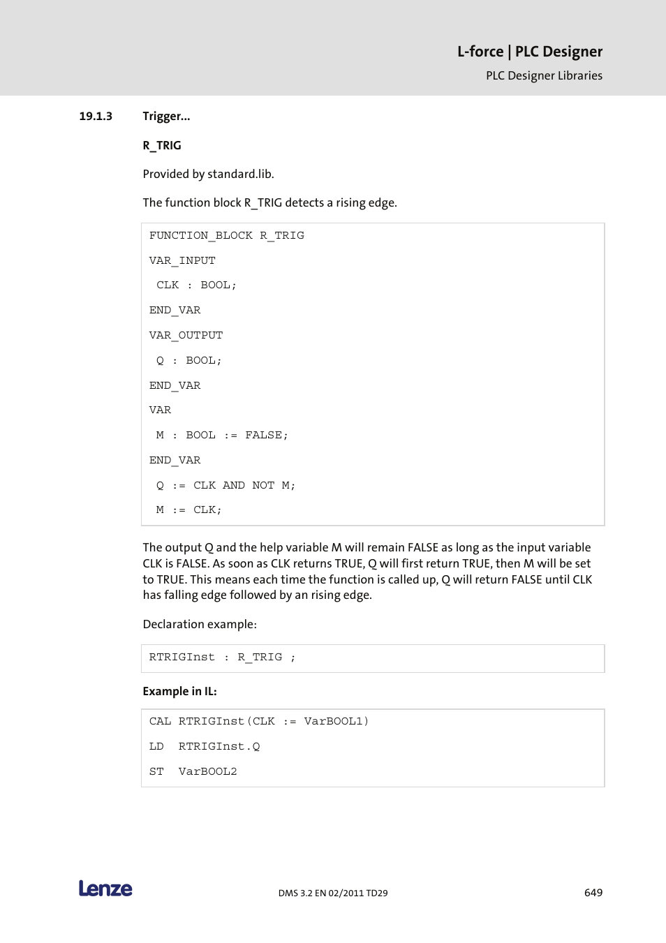 Trigger, L-force | plc designer | Lenze PLC Designer PLC Designer (R2-x) User Manual | Page 651 / 844