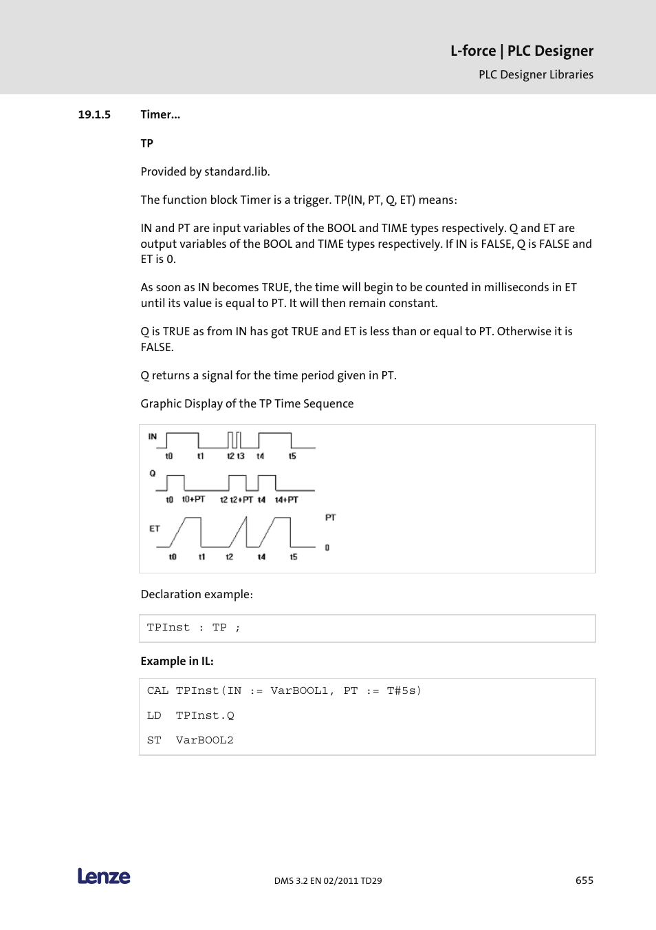 Timer, L-force | plc designer | Lenze PLC Designer PLC Designer (R2-x) User Manual | Page 657 / 844