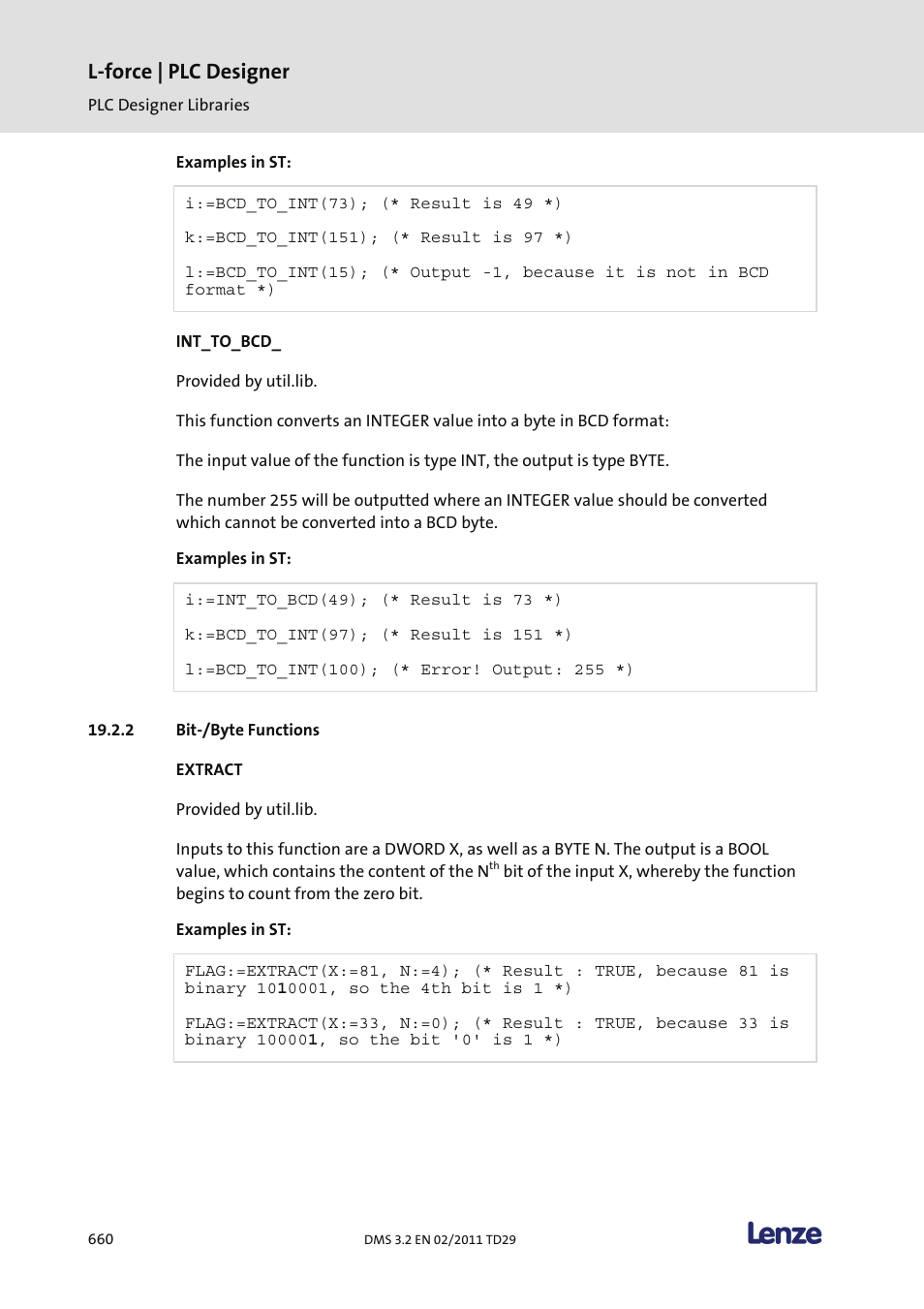 Bit-/byte functions, L-force | plc designer | Lenze PLC Designer PLC Designer (R2-x) User Manual | Page 662 / 844