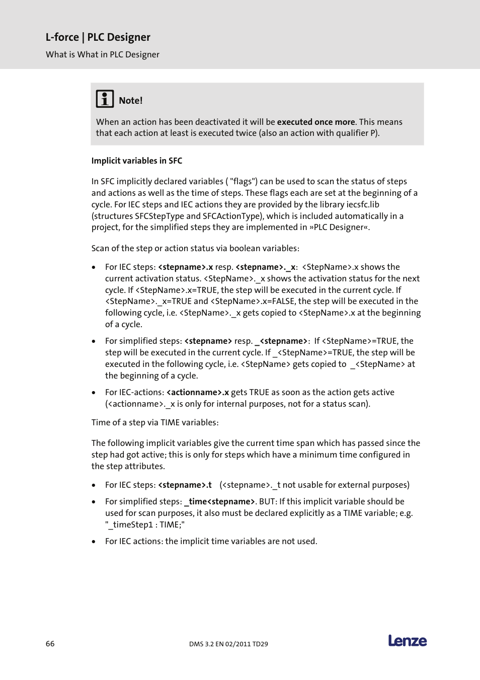 Implicit variables in sfc, L-force | plc designer | Lenze PLC Designer PLC Designer (R2-x) User Manual | Page 68 / 844