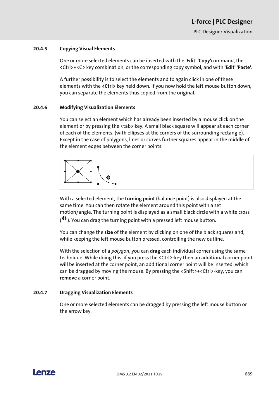 Copying visual elements, Modifying visualization elements, Dragging visualization elements | L-force | plc designer | Lenze PLC Designer PLC Designer (R2-x) User Manual | Page 691 / 844