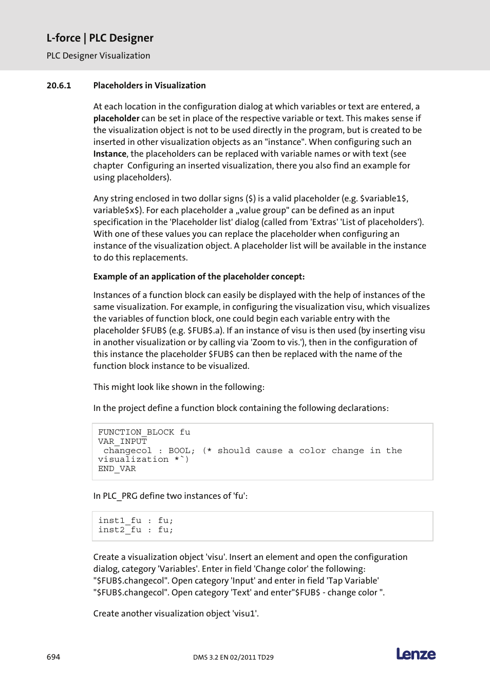 Placeholders in visualization, L-force | plc designer | Lenze PLC Designer PLC Designer (R2-x) User Manual | Page 696 / 844