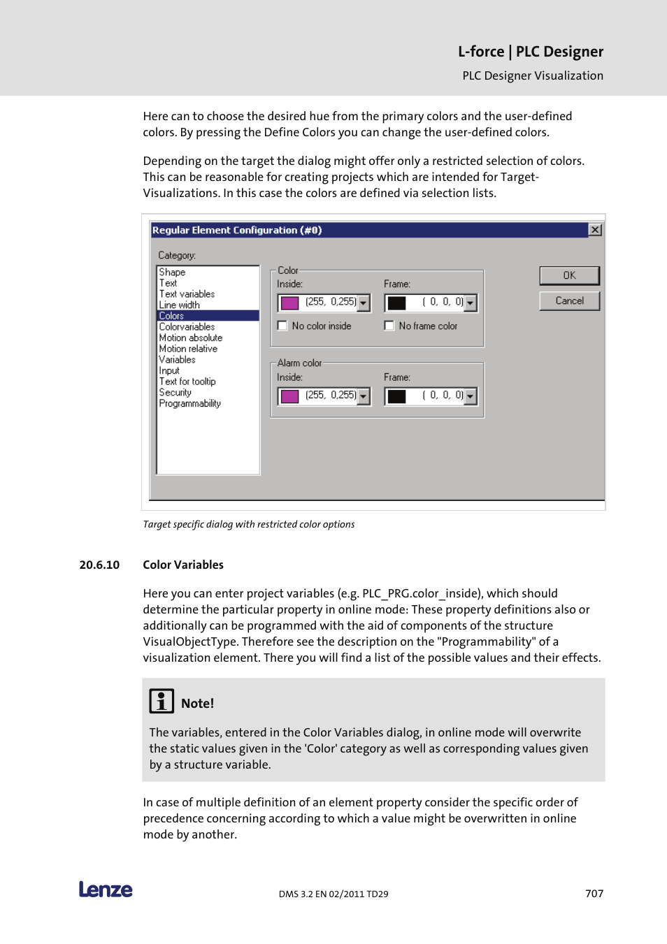 Color variables, L-force | plc designer | Lenze PLC Designer PLC Designer (R2-x) User Manual | Page 709 / 844
