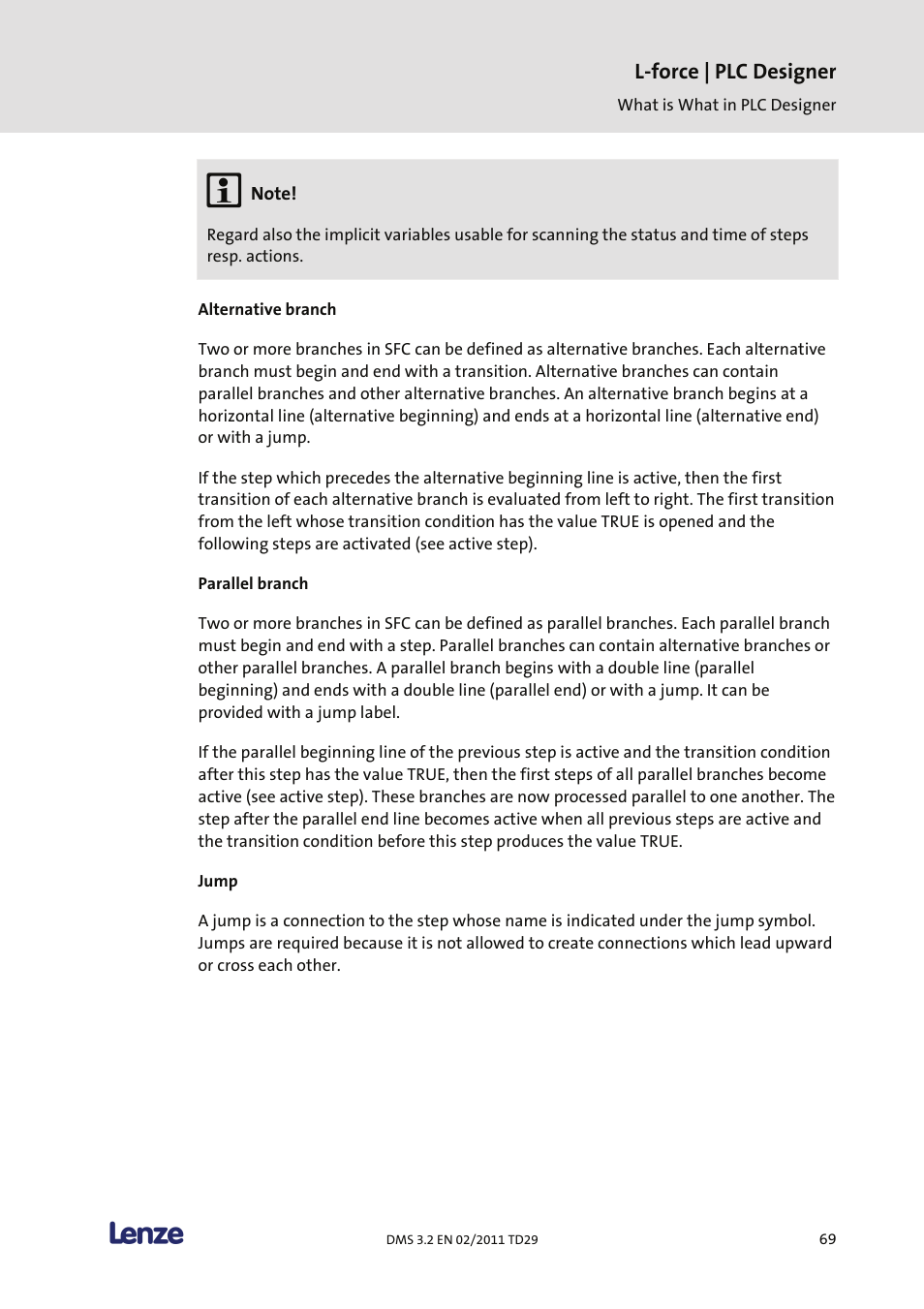 Alternative branch, Parallel branch, Jump | L-force | plc designer | Lenze PLC Designer PLC Designer (R2-x) User Manual | Page 71 / 844