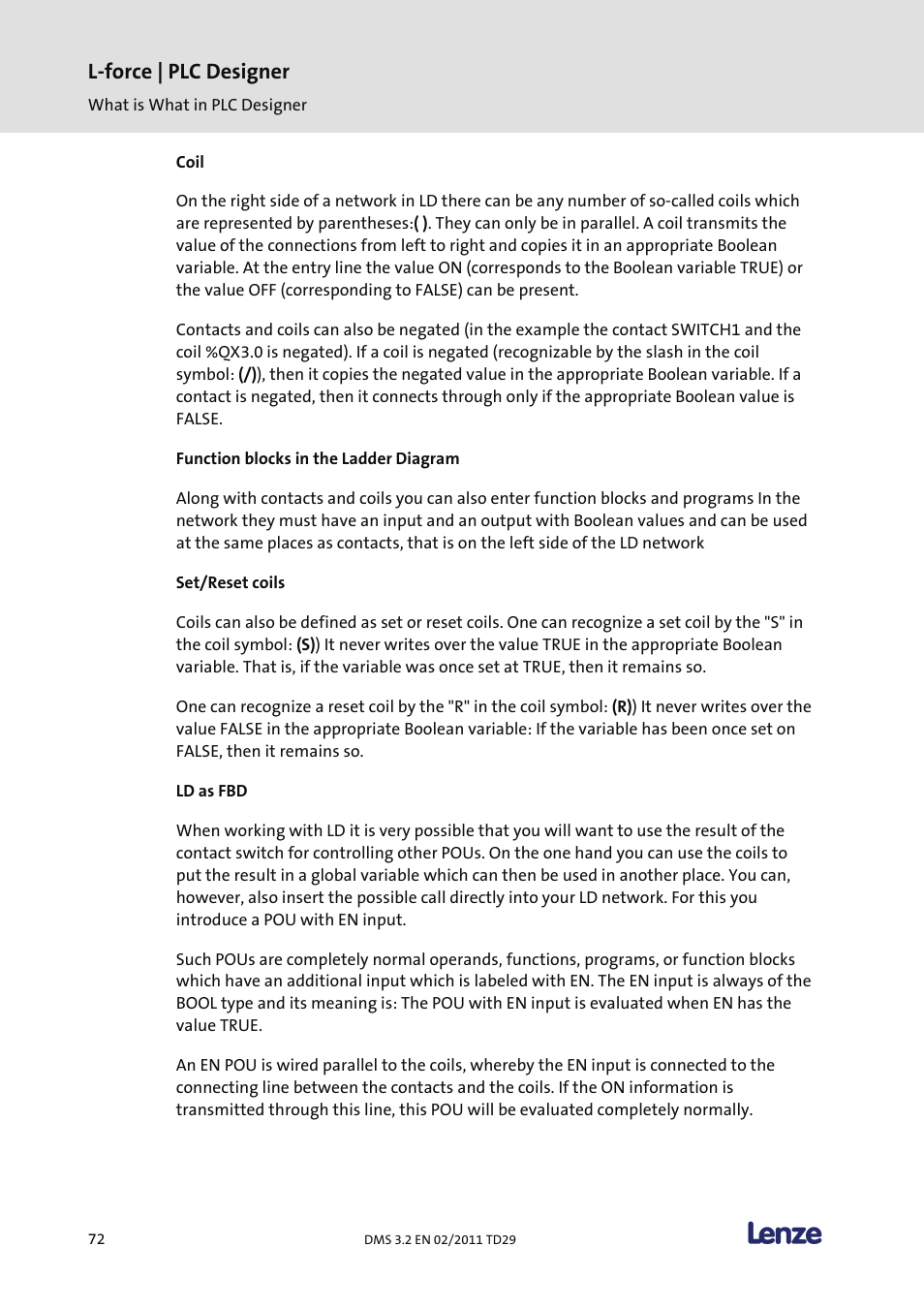 Coil, Function blocks in the ladder diagram, Set/reset coils | Ld as fbd, L-force | plc designer | Lenze PLC Designer PLC Designer (R2-x) User Manual | Page 74 / 844