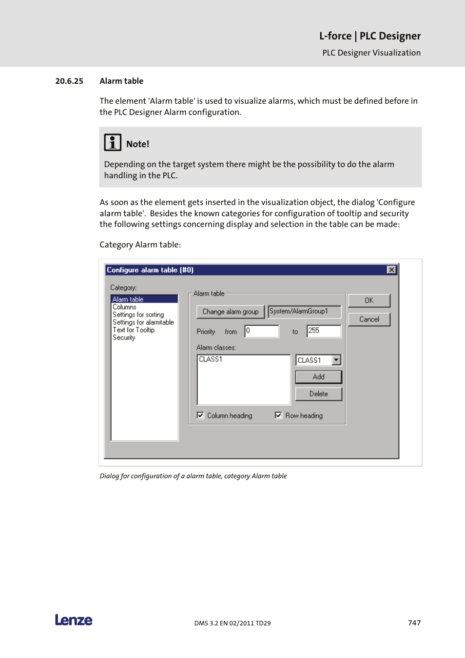 Alarm table, L-force | plc designer | Lenze PLC Designer PLC Designer (R2-x) User Manual | Page 749 / 844