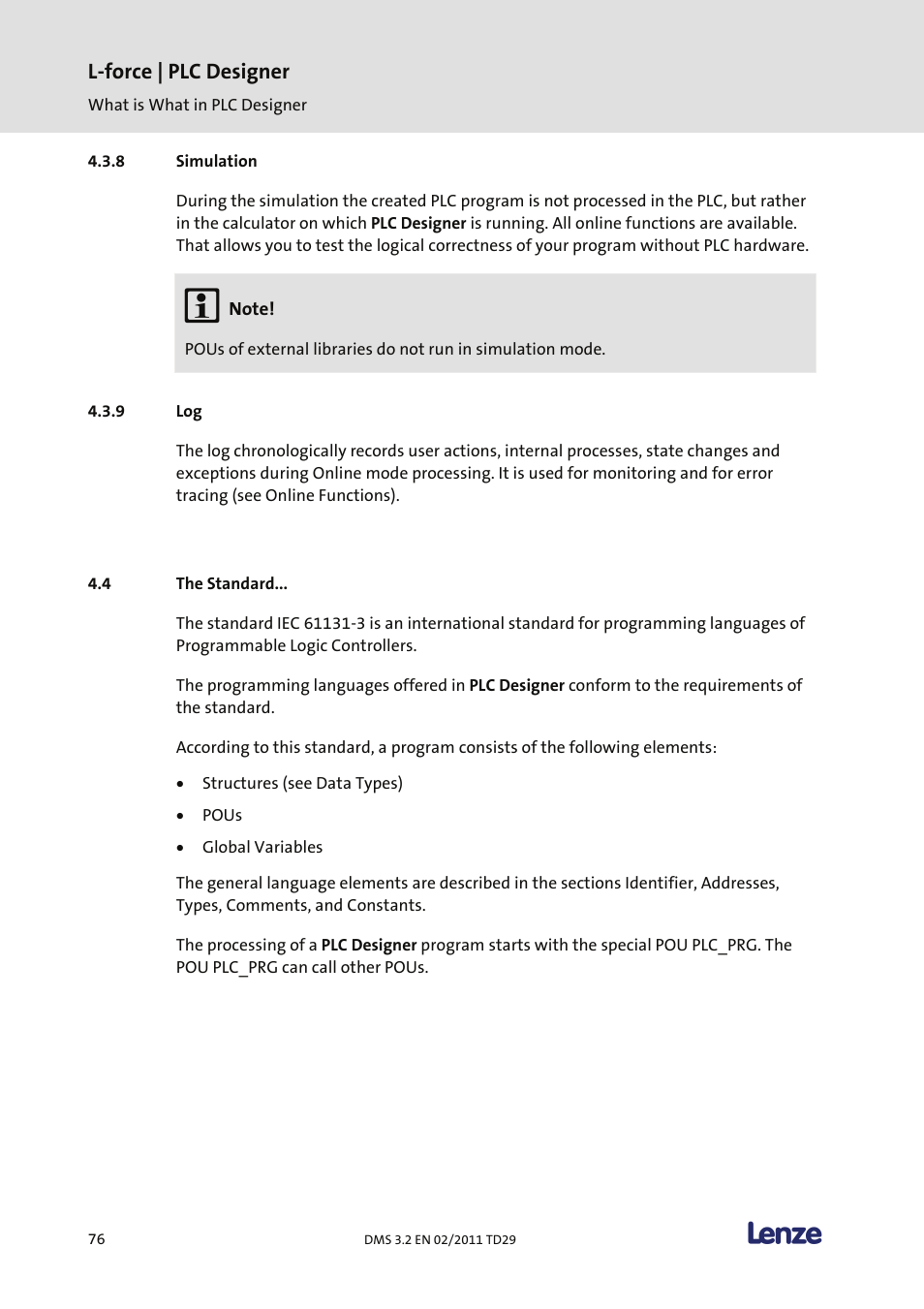 Simulation, The standard, L-force | plc designer | Lenze PLC Designer PLC Designer (R2-x) User Manual | Page 78 / 844