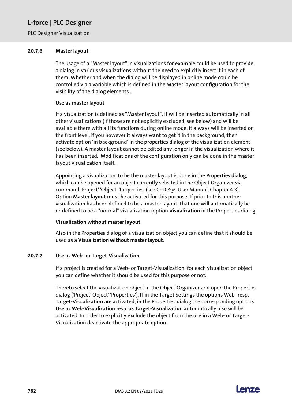 Master layout, Use as web- or target-visualization, L-force | plc designer | Lenze PLC Designer PLC Designer (R2-x) User Manual | Page 784 / 844