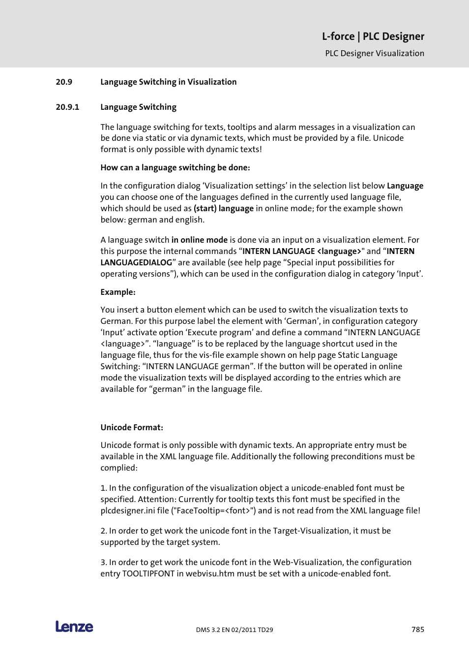 Language switching in visualization, Language switching, L-force | plc designer | Lenze PLC Designer PLC Designer (R2-x) User Manual | Page 787 / 844