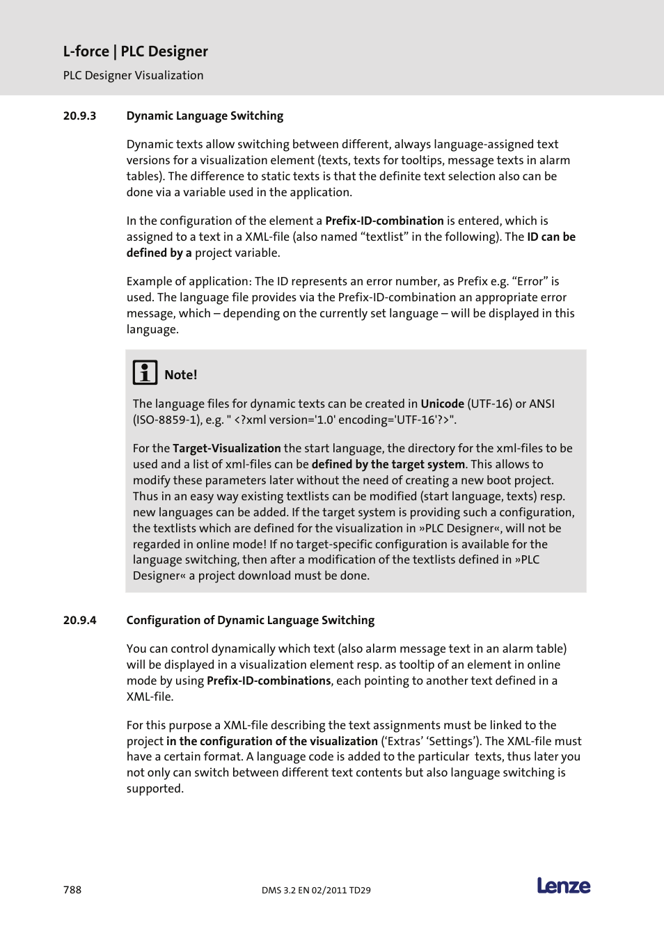 Dynamic language switching, Configuration of dynamic language switching, L-force | plc designer | Lenze PLC Designer PLC Designer (R2-x) User Manual | Page 790 / 844
