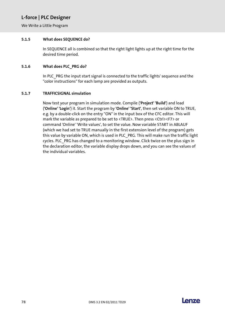 What does sequence do, What does plc_prg do, Trafficsignal simulation | L-force | plc designer | Lenze PLC Designer PLC Designer (R2-x) User Manual | Page 80 / 844